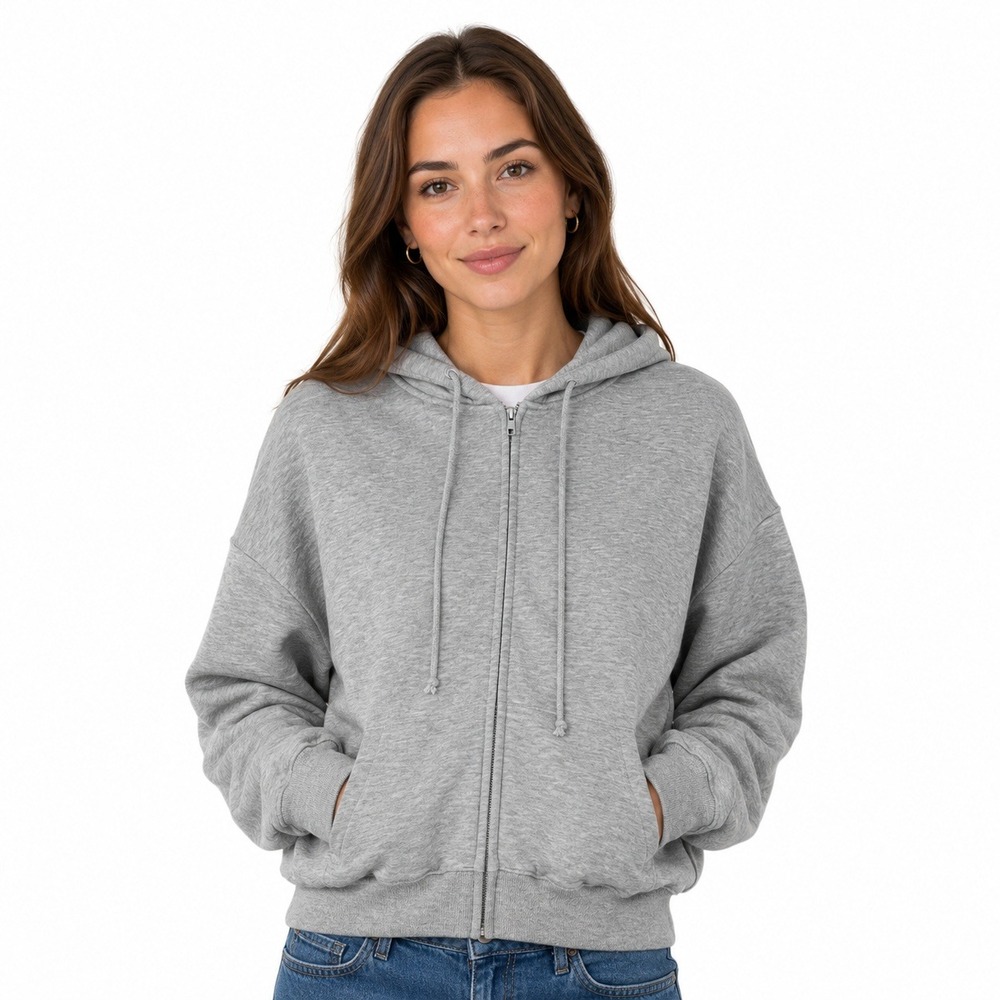 Refuge Fleece Women Zip Up Hoodie Gray Oversized Drop Shoulder‎ M